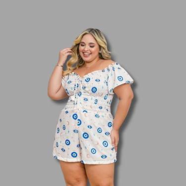 Imagem de Macaquinho Estampado Elastec Plus Size Feminino 0611 - Bellucy Modas, 