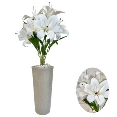 Imagem de Lirio Artificial Com Vaso Cone E Pedras Brancas Centro Mesa - PlantaIm