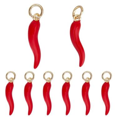 Imagem de Beebeecraft 1 caixa com 10 berloques de pimenta chili banhado a ouro 18 K latão vermelho 3D pingentes de cornicello de chifre italiano com anel de salto para pulseira, brinco, colar, faça você mesmo