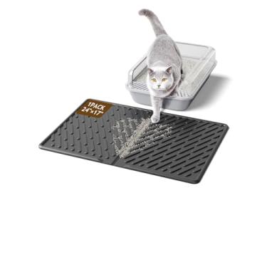 Imagem de Tapete de armadilha de areia de gato EVA: Tapete de caixa de areia impermeável fácil de limpar, apanhador antiderrapante com ranhuras e bordas elevadas controle de dispersão (61 x 43 cm - preto-1)