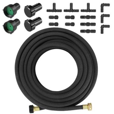 Imagem de TLGREEN Kit de mangueira de imersão resistente de 45 m 1/5.1 cm com conectores de latão sólido – Mangueira de gotejamento de borracha durável para irrigação eficiente de jardim, gramado e quintal,