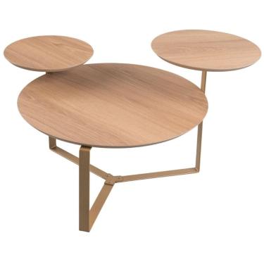 Imagem de Mesa de Centro Industrial Chanfrada Artesano 83 cm (Larg) 3 Tampos MDP Hanover e Pé em Aço Dourado
