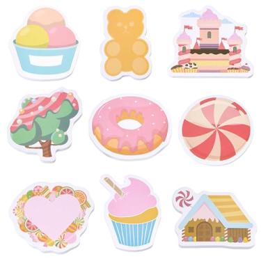 Imagem de Conjunto de 9 peças de notas adesivas Candyland colorido pirulito, urso doce, donut, cupcake, sorvete, blocos de notas autoadesivas para crianças, meninas, amantes de doces, escola, sala de aula,
