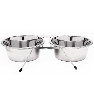 Imagem de Comedouro Duplo de Inox Suspenso Cães e Gatos 800ml The Pets Brasil