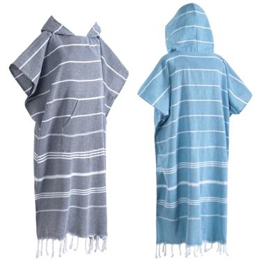 Imagem de 2 peças de algodão turco poncho de surfe trocador de toalha de banho com bolso plus size toalha de praia vestível toalha de praia com capuz para homem adulto mulheres praia piscina (cinza escuro e