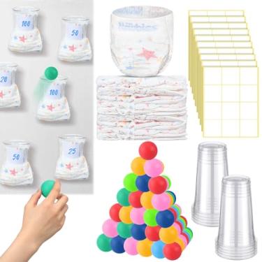 Imagem de VioraWhite 60 peças divertidas kits de atividades de jogos de fraldas para chá de bebê sem tabuleiro, hilário, revelação de gênero, jogos de fraldas, prêmios, acessórios para meninos, meninas