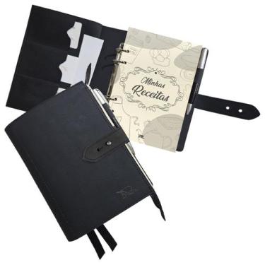 Imagem de Agenda Minhas Receitas Couro 235-R Personalizada Raffai Couros, Preto