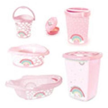 Imagem de Kit Bebe Lixeira,saboneteira,cesto,balde,bacia,banheira 21 arco íris -