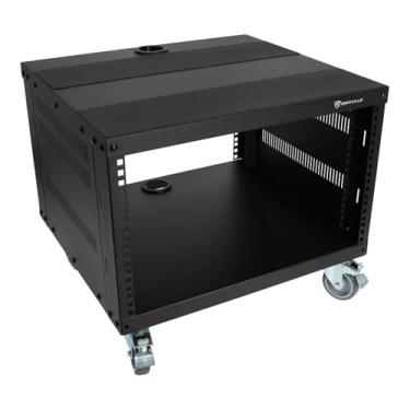 Imagem de Rockville RR6U 6U Caixa para estúdio de gravação e som ao vivo com rodas, trilhos reversíveis, montagem frontal e traseira, portas de gerenciamento de cabos, capacidade de 199 kg