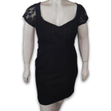 Imagem de Vestido Midi Malha Crepe c/Renda Manga Curta Plus Size - AMOPLUS, Pret