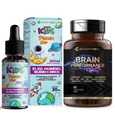 Imagem de Kit Vitamina Foco Infantil Brain Magnesio Cafeina Taurina Inositol Eco