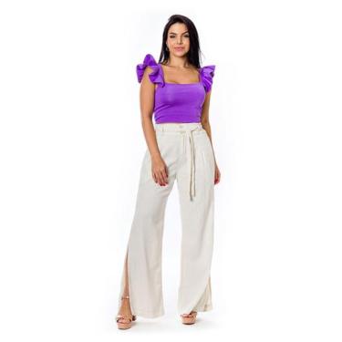 Imagem de Calça Pantalona de Linho Com Lastex - Restrito Jeans, 03, 42