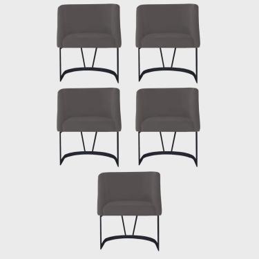 Imagem de Kit 05 Poltrona Cadeira Aurora Luxo Confort Industrial Ferro Preto Suede Cinza - Ahz Móveis