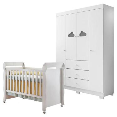 Imagem de Berço Americano Mirelle e Guarda Roupa Infantil Ane Branco Brilho – Phoenix Baby