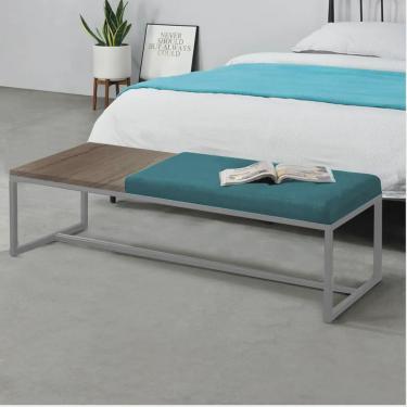 Imagem de Calçadeira Recamier Londres 195cm Industrial Cinza Suede Azul Turquesa Tampo Quadrado m...