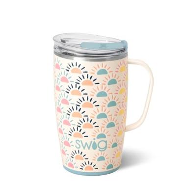 Imagem de Swig Life Caneca de viagem de 510 g, copo isolado com alça e tampa, suporte para copo, seguro para lava-louças, aço inoxidável, xícara de café de viagem (Sun Chaser)