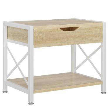 Imagem de IBUYKE Suporte de impressora de mesa de 2 níveis, organizador de mesa multiuso, suporte de impressora de madeira com armazenamento de gaveta para pastas, livros, para aparelho de fax, scanner,