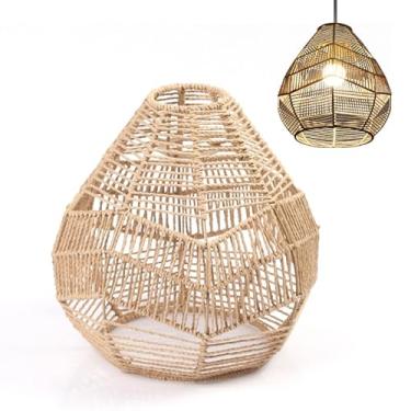 Imagem de Abajur de vime, capa de luz suspensa boho, substituição de abajur de cesta para luz pendente, abajur de corda de papel tecido, abajur de tecido de vime para lâmpadas de chão, lustre de luz pendente