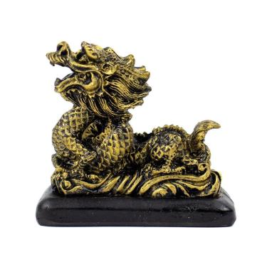 Imagem de Escultura Dragão Chinês Proteção Dourado Resina 7 Cm