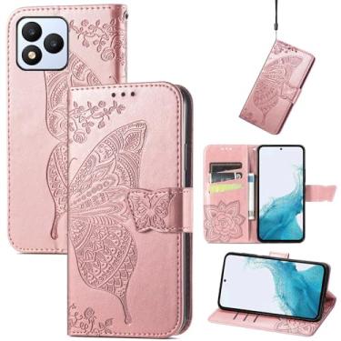 Imagem de DAMONDY Capa para Vortex J24, Borboleta em Relevo Flores Couro PU Carteira Slot para Cartão Kickstand Fecho Magnético À Prova de Choque Flip Folio Capas para Vortex J24 - Ouro Rosa