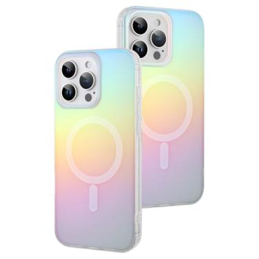 Imagem de AIGOMARA Capa magnética para iPhone 16 Pro Max [compatível com Magsafe] [fluorescente holográfico iridescente] Capa protetora fina à prova de choque fosca para mulheres e meninas de 6,9 polegadas