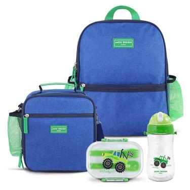 Imagem de Kit Mochila Escolar Lancheira Térmica Pote Para Lanche E Garrafa 460ml Infantil Verde