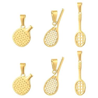 Imagem de Ipotkitt 6 peças 3 estilos 304 pingentes de raquete de aço inoxidável esporte tênis badminton ping-pong pingentes para joias faça você mesmo, artesanato, pulseiras, brincos, colares, chaveiros