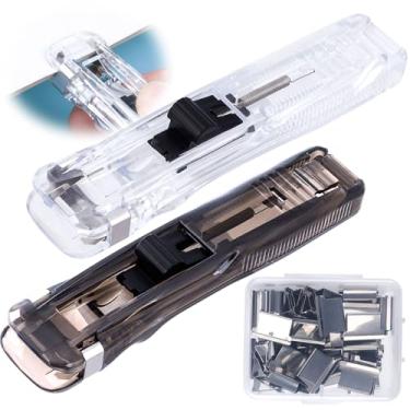 Imagem de BEIQIYA Dispensador de clipes de fichário, grampeador de plástico com clipes de recarga de metal, grampo de clipe de papel reutilizável para suprimentos de documentos de escritório em casa