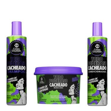 Imagem de Kit Todo Poderoso Cacheado Corpo Dourado Shampoo 300ml Condicionador 300ml Máscara 300g Cachos 3A a 3C Hidratação Nutrição Antifrizz Manteiga de Pistache Murumuru Karité Extrato de Avelã Óleo de Linhaça