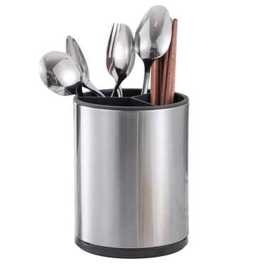 Imagem de Porta Talheres Utensilios Inox Escorredor Base Giratoria Suporte Mesa Bancada Organizaç...