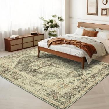 Imagem de Tapete de área lavável à máquina, tapete medalhão envelhecido vintage com suporte TPR antiderrapante, tapete macio de baixa pilha fina, dobrável, tapete impresso com detalhes internos para sala de