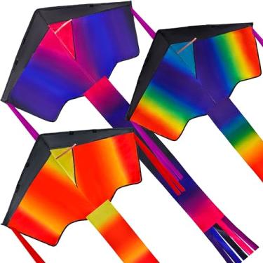 Imagem de JOYIN 3 Pacotes Delta Multicolor Kite Cor Quente E Fria Fácil De Empinar Pipas Enormes Para Crianças E Adultos Com Corda De Pipa De 262,5 Pés, Grande Pipa De Praia Delta Para Jogos E Atividades Ao Ar