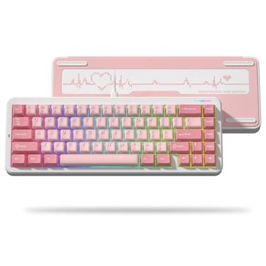 Imagem de Teclado para jogos GEO 65 HE 60% de gatilho rápido, teclado mecânico de liga de alumínio com efeito Hall, acionamento ajustável com interruptores magnéticos, teclado personalizado RGB rosa, teclas PBT