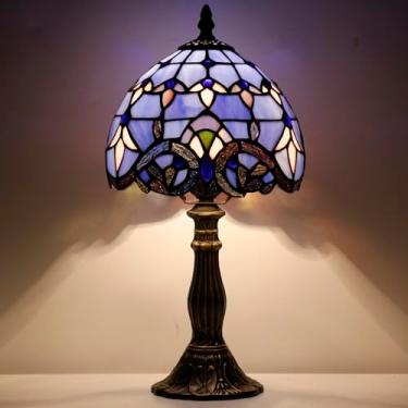 Imagem de SYETL Pequena Luminária De Mesa De Vidro Colorido Tiffany, Luminária De Cabeceira Vintage Tiffany Para Sala De Estar, Quarto, Mesa De Cabeceira 8X15 Polegadas (Estilo Barroco Azul)