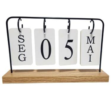 Imagem de Calendario de Mesa Permanente Plaquinhas Escritório Base de Madeira de