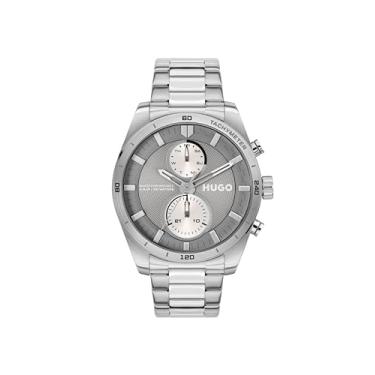 Imagem de HUGO Relógio masculino multifuncional de quartzo 3H #Fast, aço inoxidável, resistente à água até 5 ATM/50 metros, relógio elegante e esportivo, presente para ele, 44 mm, Prateado - cinza