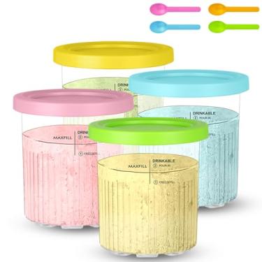 Imagem de HOTUT Recipientes de cerveja para cápsulas e tampas de creme Ninja – Pacote com 4 canecas Ninja Creami Deluxe, recipientes de sorvete de 680 g adequados para máquina de sorvete NC500/NC501, hermético