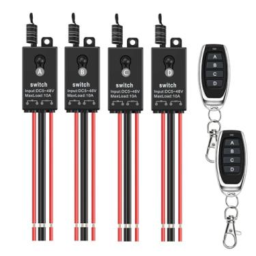 Imagem de Meskliu Interruptor de controle remoto de 12 V, mini interruptor sem fio de 4 vias, relé CC 12V/24V/48V/10A com longo alcance de 328 pés, interruptor RF sem fio para carro, lâmpadas, luzes de LED