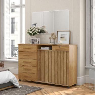 Imagem de Cômoda Max 06 Gavetas e 02 Portas Lukaliam Móveis, Freijó