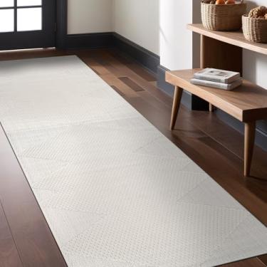 Imagem de Luul Home Tapetes modernos de micro laço para sala de estar, quarto, cozinha, triângulo geométrico, branco, 5 x 18 cm, luxuoso, durável, pilha baixa e alta, não derrama, resistente a manchas, tapete