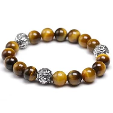 Imagem de Pedra natural de olho de tigre com pulseira tibetana de 10 mm com mantra de contas para homens e mulheres, olho de tigre, 23 cm/276
