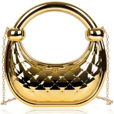 Imagem de Bolsa feminina de malha dourada – Bolsa feminina de malha geométrica de metal para noite com corte de pedra dourada para festa, Prata