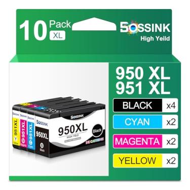 Imagem de BOSSINK Pacote combo de cartuchos de tinta 950 951 XL compatível com HP 950 951XL tinta de alto rendimento para HP OfficeJet Pro 8100 8600 8610 8615 8620 8625 8630 251dw 271dw impressora (pacote com