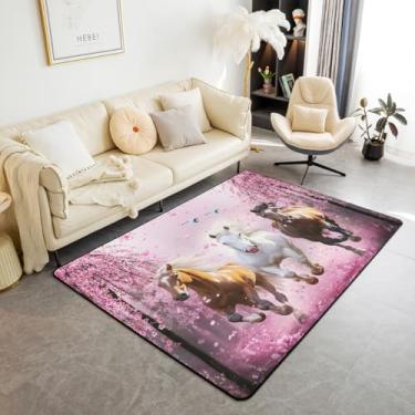 Imagem de jejeloiu Tapete de área de cavalo galopante, botânica, flores florais 7,5 x 12,7 cm, para sala de estar, quarto, fofo, animal, fazenda, caubói