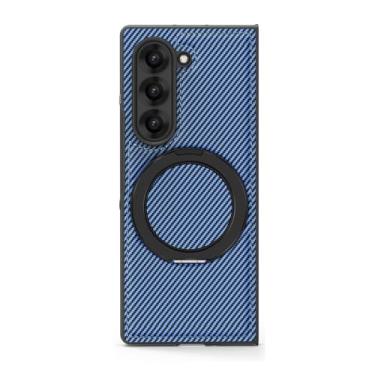 Imagem de HAO RIYLN Capa magnética para Samsung Galaxy Z Fold6, capa de textura de fibra de carbono com suporte giratório dobrável à prova de impressões digitais, cromada, Z FOLD6