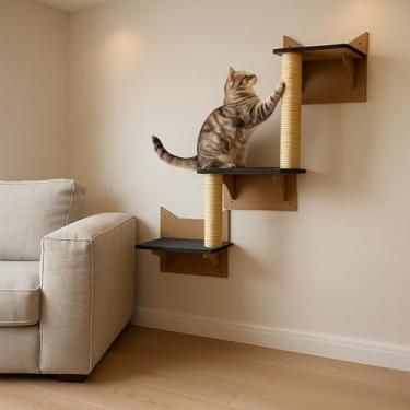 Imagem de Mondo Box Conjunto Escalador de Gato Parede Prateleira Poleiro Brinquedo Arranhador Sisal Playground para Gatos Escalada Escadinha Antiderrapante