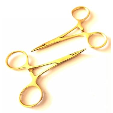 Imagem de 2 pinças multicoloridas douradas de bloqueio de hemostato de mosquito, alicates retos e curvos, de aço inoxidável, multiuso, hemostatos ideais para enfermeiros, fórceps de pesca, artesanato e hobby