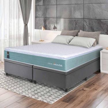 Imagem de Conjunto Box Baú Cinza Lagos Verde Molas Ensacadas Queen 158x198x73 - King House