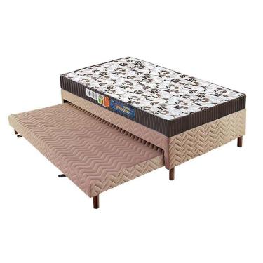 Imagem de Cama Box C/Auxiliar Solteiro: Colchão Ortopédico Polar D28/Ep Orthoface + Base Rústico Bege(88X188)