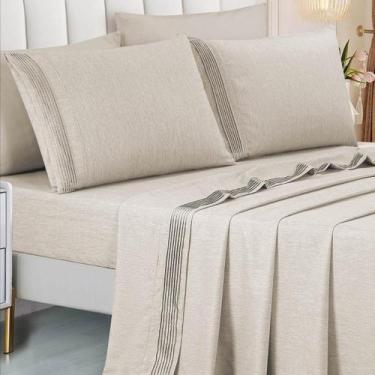 Imagem de Cama Posta King Size Lizzie 300 Fio Lençol Luxo 100% algodao Bordado -